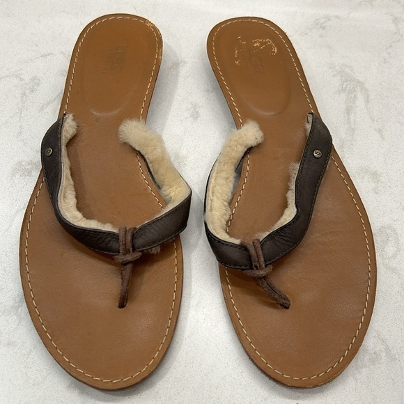 Ugg Fur Flip Wooden Bottom Flops Women’s Size 8 - Picture 14 of 14